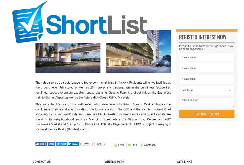 create a short list on your property website 